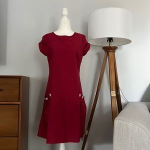 Red cotton dress with button detail